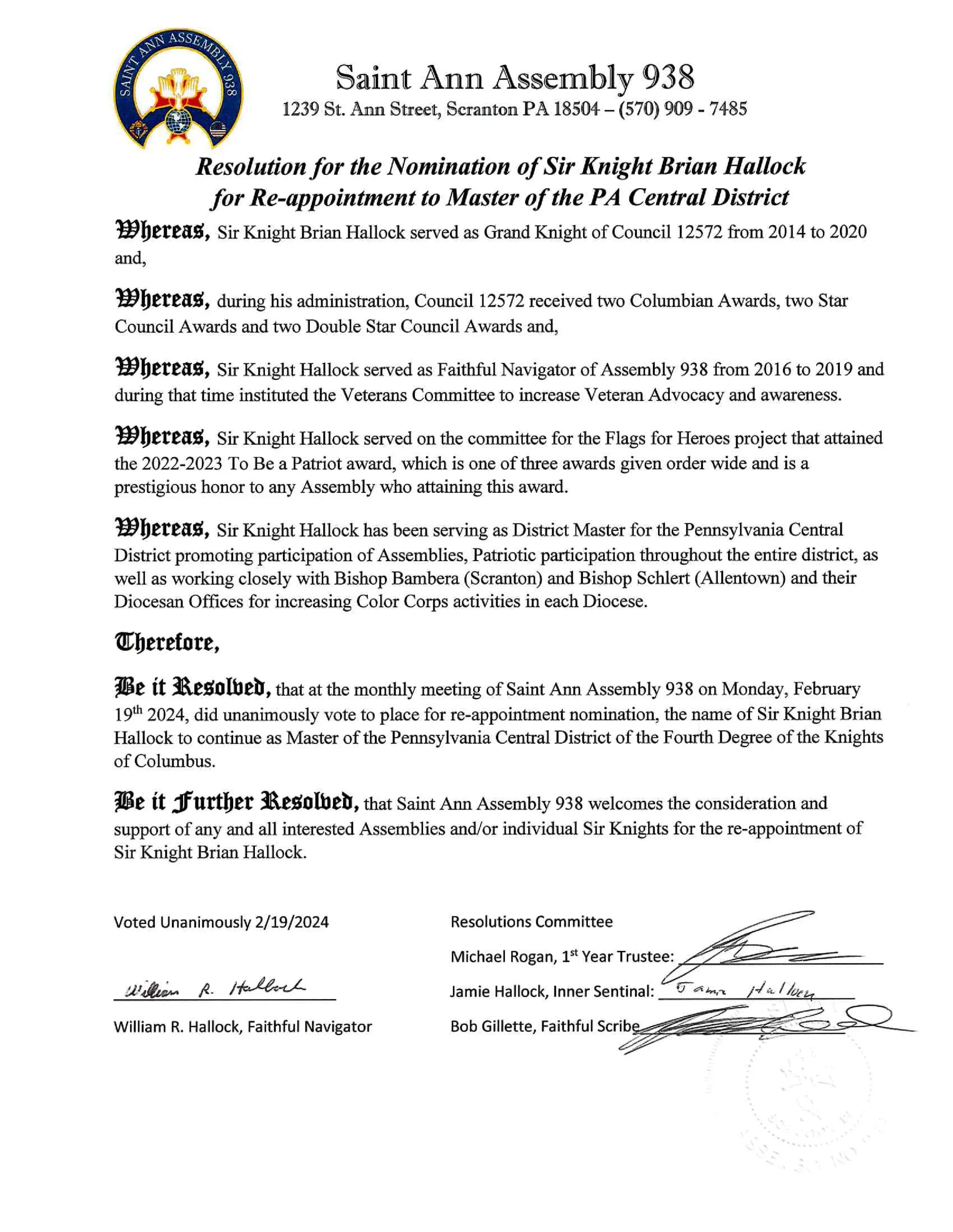 Knights of Columbus KofC Resolutions 2024 Biennial Meeting